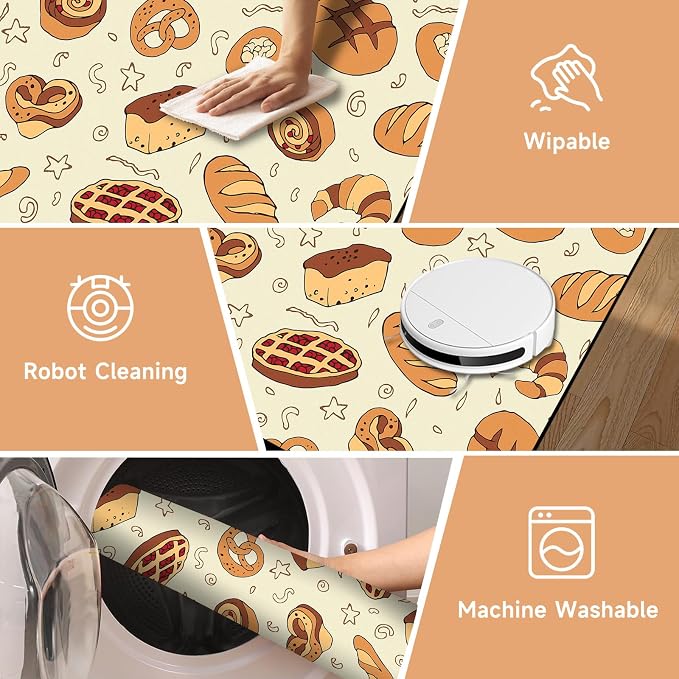 Cute Bread Area Rug 3D Cattoon Carpt Waffle Croissant and Muffin Rugs for Bedroom Living Room Kitchen Nursery Playroom Home Decor Washable Non Slip Floor Mat,6'x9'