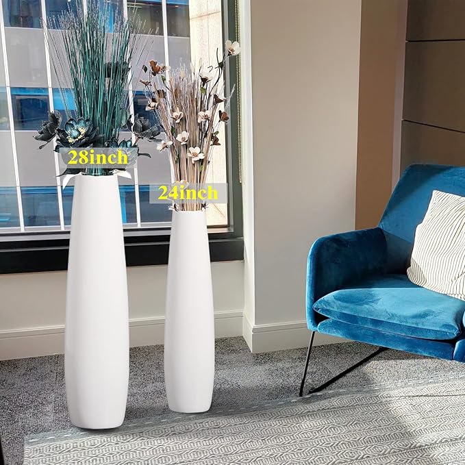White Ceramic Tall Floor Vase 28 Inches,Flower Holder Decorative Large Vases for Table Centerpieces Shelf Home Decor Living Room Branches Sky-Dried Flower Arrangement Simple Decorative