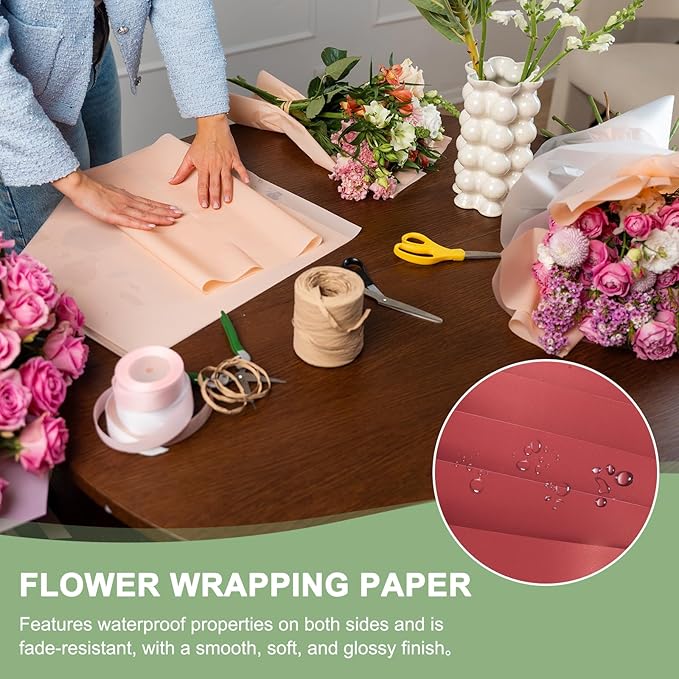 PATIKIL Flower Gift Wrapping Paper, 20 Sheets Double Sided Waterproof Bouquet Paper Wrap Florist Packaging Floral Papers for Wedding DIY Craft Valentine Mother's Day, Black