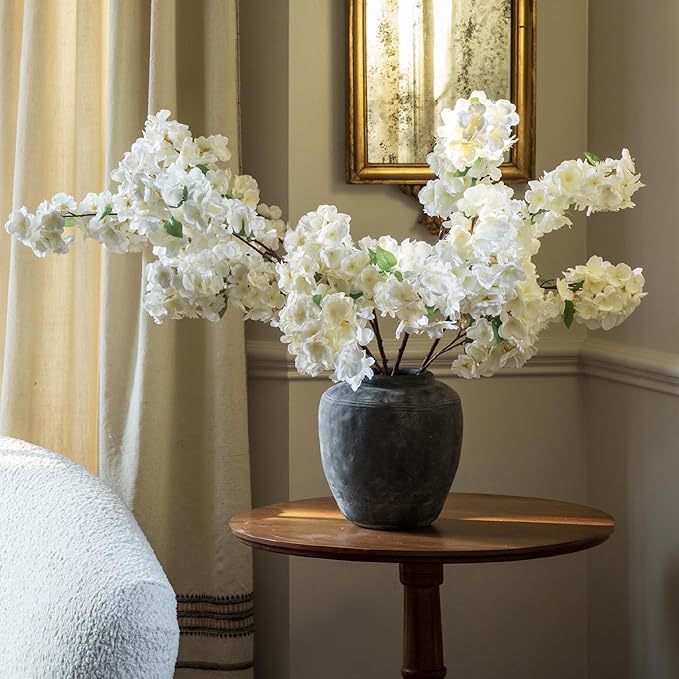 Afloral Sale - Faux Flowers Cherry Blossom Stem in Cream White - 44"