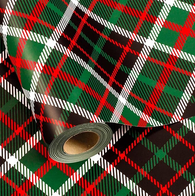 MAYPLUSS Gift Wrapping Paper Roll - 17 Inch X 33 Feet - Christmas Royal Green Plaid Design Winter Holiday gift Wrap Present Sheets for Christmas Birthday Baby Shower Party Festive Decoration