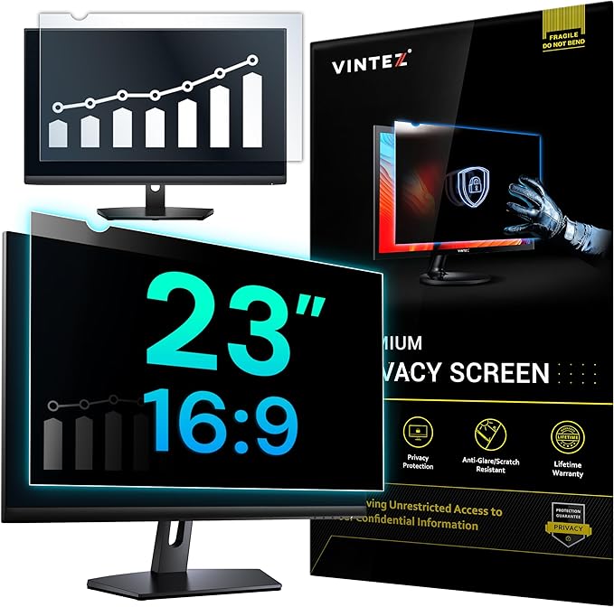 VINTEZ 23 Inch 16:9 Privacy Screen for Computer Monitor and Laptop - Anti Glare Protector Film Blue Light Filter Eye Protection - Computer Screen Privacy Shield, [1 Pack]