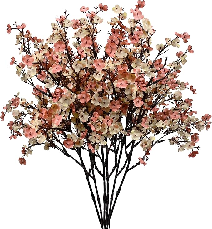 Mandy's Beige Brown Artificial Baby’s Breath European Flowers 6 Bundles Silk Gypsophila with Bendable Stems for Fall Thanksgiving & Christmas Centerpiece Wedding Decor and Table Arrangements