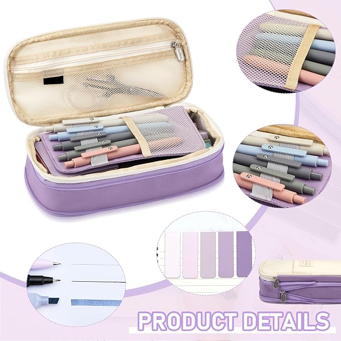 Sinload 60 Pcs Aesthetic Book Annotation Kit School Supplies Cute Pencil Case 12 Highlighter 5 Gel Pen 6 Mechanical Pencil 5 Magnetic Bookmark 1220 Pcs Sticky Note Tab Student Stationary(Purple)