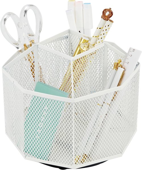 Annova Mesh Desk Organizer - 5-Compartment Spinning Tidy for Office & Home | White