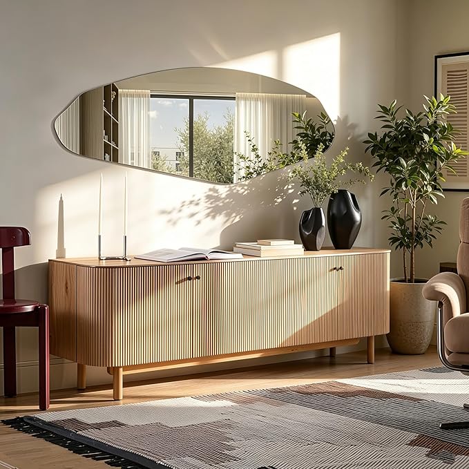 Irregular Full Length Mirror, 61"x24" Frameless Full Body Mirror, Asymmetrical Wall Mirrors for Bedroom, Living Room, Cloakroom, Explosion-Proof, Waterproof, Horizontal/Vertical