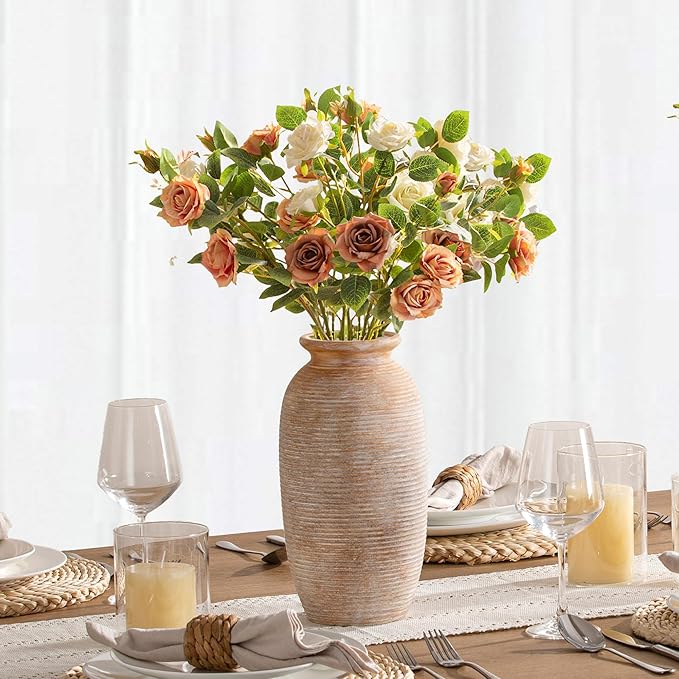 Ceramic Flower Vase, 12.5" Large Rustic Farmhouse Vases Home Decor Tall Pottery Decorative Pampas Vase for Table Living Room Entryway Mantel Bookshelf Bedroom Bathroom Kitchen-Yellow