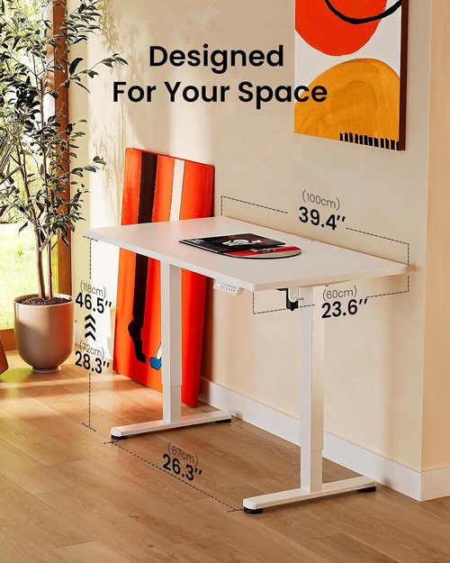 ErGear Electric Height Adjustable Standing Desk - 40 x 24 Inches, Memory Function, White Finish