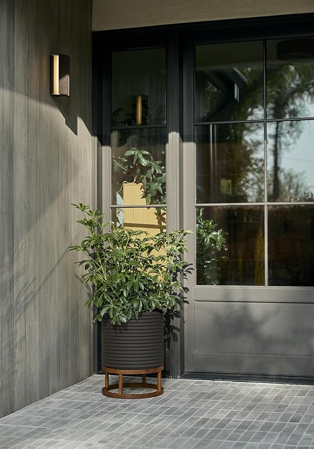 Veradek Mod Series Raised 13" Short Planter for Patio & Backyard | Durable Plastic-Stone Material w/Wooden Stand | Modern Décor for Plants & Flowers