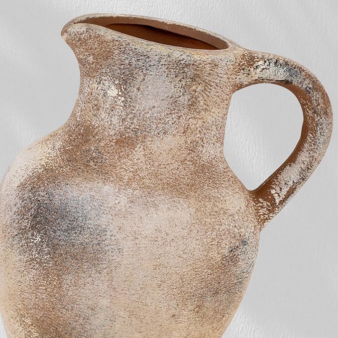 Ceramic Rustic Farmhouse Vase with Handle, Terracotta Vase, Minimalist Decorative Vases for Home Decor, Table, Living Room, Shelf, Christmas Decoration(Terra)