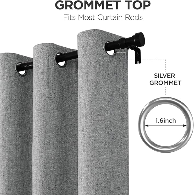 Joydeco Blackout Curtains 120 Inches Long 2 Panels Burg, Room Darkening Curtains for Bedroom, 100% Black Out Textured Thermal Drapes Privacy Protection 2 Panels Set(W52 x L120 Inch, Light Grey)