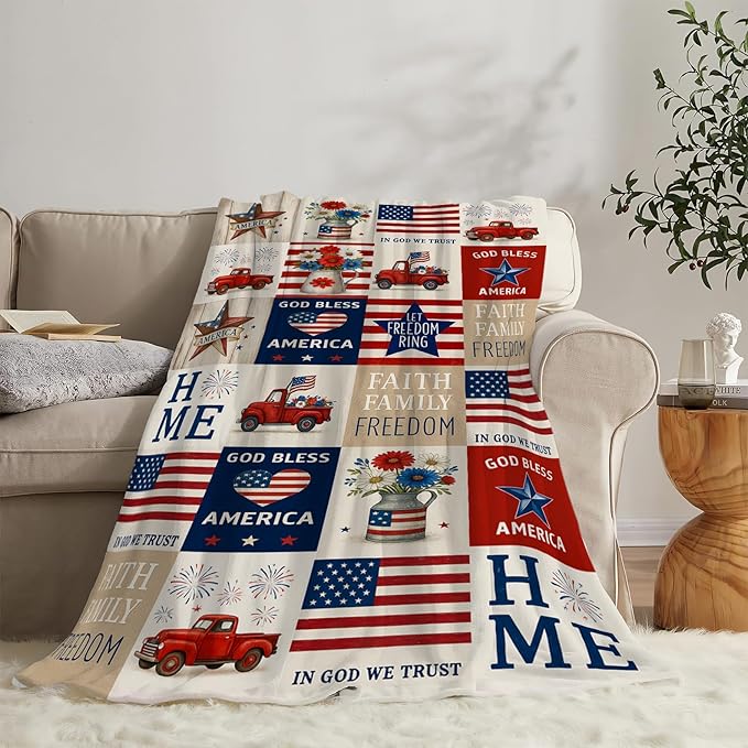 American Flag Blanket Patriotic Throw Blanket National Flag Soft Cozy Fleece Fuzzy Stuffed Plush Flannel Gifts for Girls Women Boys Kids Adults60 X80