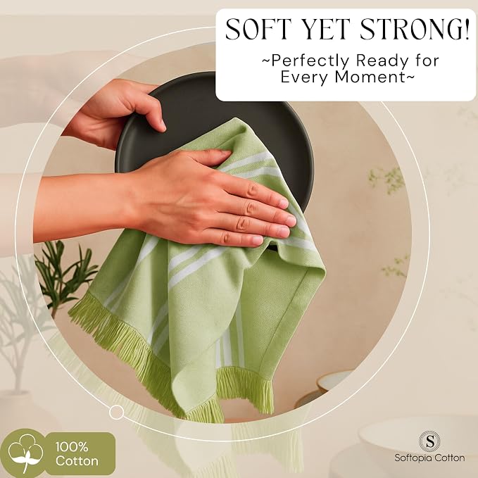 Stripe Tea Towels 12 Pack, 16x26 Inches, Dish Towels for Kitchen Drying, Reusable Rags, Absorbent and Washable Cloths, Cleaning Towels for Dishes and Everyday Use - Lemon Green