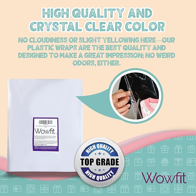 Wowfit Cello Clear Bags, 10 CT 30x40 inches - Durable & Easy-to-Use Cellophane Packaging Solution for Gift Baskets, Raffles, Birthday Events and More(Flat, No Gusset, Ribbon Not included)