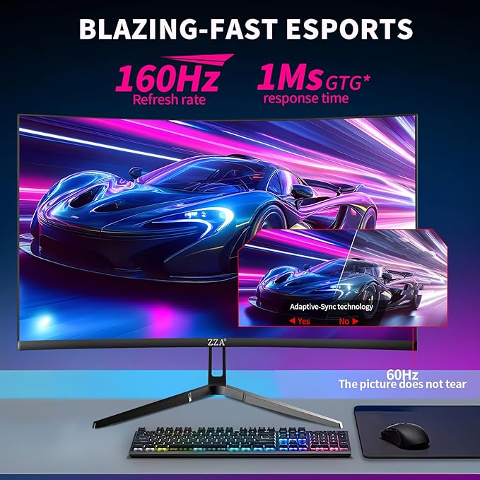 ZZA 32 Inch Gaming Monitor 160HZ,Curved Monitor 4k UHD(3840 * 2160P) VA Screen, 1500R Curved, Computer Moniter, Supports AMD Freesync, 120% sRGB, Built-in Wall Mountable Installs(HDMI 2.1/DP 1.4)