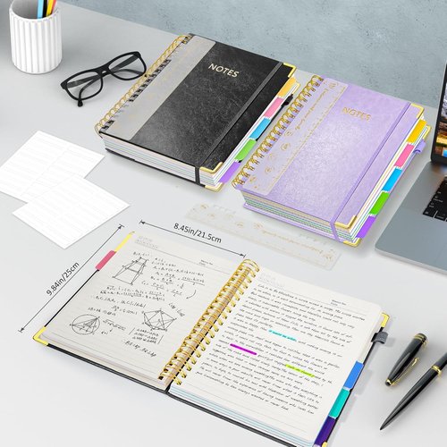 Regine Switzerland Hardcover Spiral Notebook - 8"x10" Large B5 Journal with Removable Dividers, 300 Pages, Black