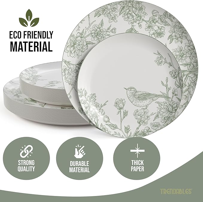 Trendables Floral Paper Plates 8.5 Inch & 10.5 Inch 40 Pcs Dinner Plate Set Fancy Disposable Plates for Party for 20 Guests 20 X 8 & 20 X 10 Large & Small Paper Plate Set for Parties Yaffa
