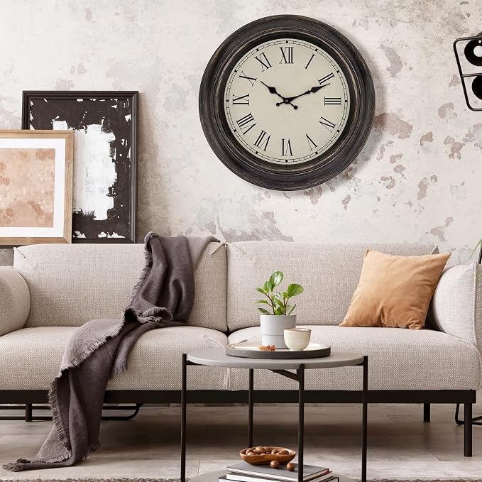 Foxtop Large Bronze Wall Clock 18 Inch Silent Non Ticking Battery Operated Classic Vintage Retro Wall Clock Decorative for Living Room Kitchen Home Office (Roman Numerals)