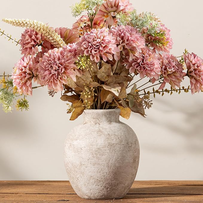 Ceramic Flower Vase Home Decor - Farmhouse Table Vases Rustic Vintage Living Room Kitchen Bedroom Decorations for House Book Shelf Office Coffee Desk Dining Fireplace (7.4" Retro)