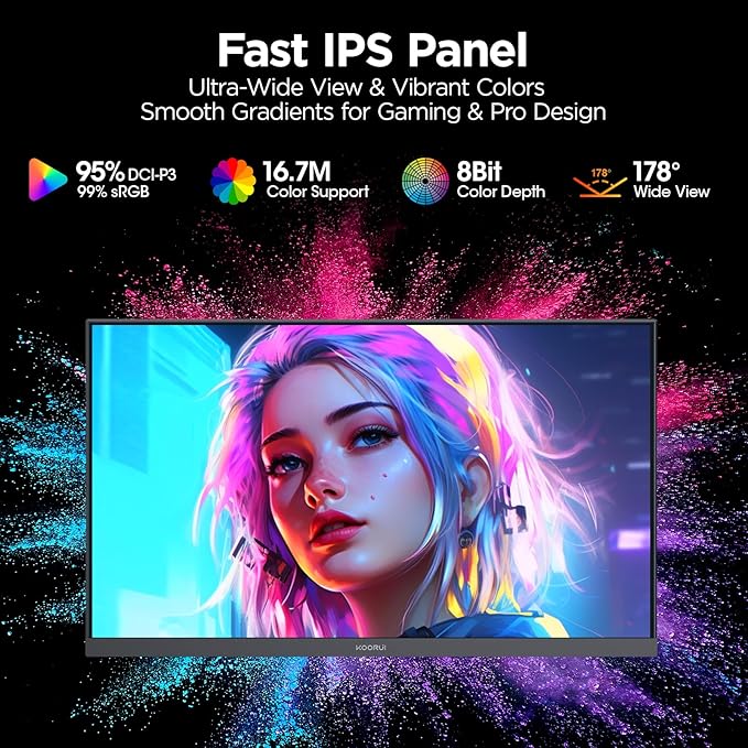 KOORUI 24.5 Inch Gaming Monitor, 1ms, 320Hz Monitor, HDR400, 95% DCI-P3, IPS Display, Adaptive Sync Compatible, Tilt Vertical Height Adjustable, VESA Mount 75x75mm, HDMI & DisplayPor, G2511E