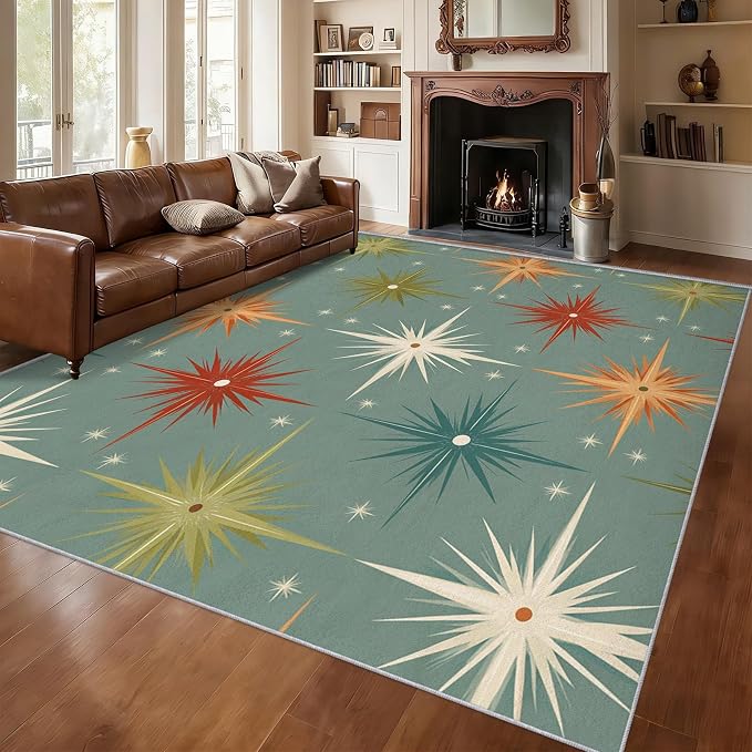 Mid Century Modern Rugs for Entryway, 2x3 ft, Retro Atomic Geometric Area Rugs for Bedroom Kitchen Entrance, Soft Non Slip Washable 1950s MCM Starburst Indoor Door Mat Home Decorations D-g48
