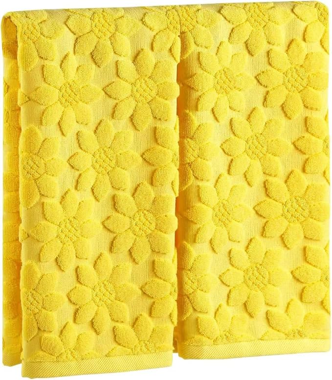 Quera 2 Pack Hand Towels Spring Summer Yellow Sunflower Farmhouse Cotton Bathroom Decorative Towels Set for Drying, Cleaning, Cooking, Holiday 13.7'' x 29.5''