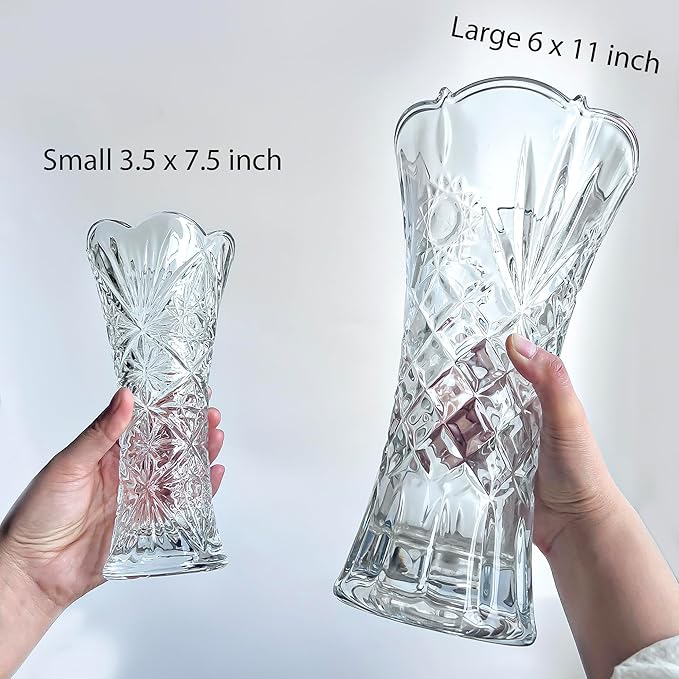 Kanpura 7.6" Clear Glass Flower Vase,Thickened Crystal Glass Vase for Flowers & Christmas Decor,Sunflower Design (1 Piece)