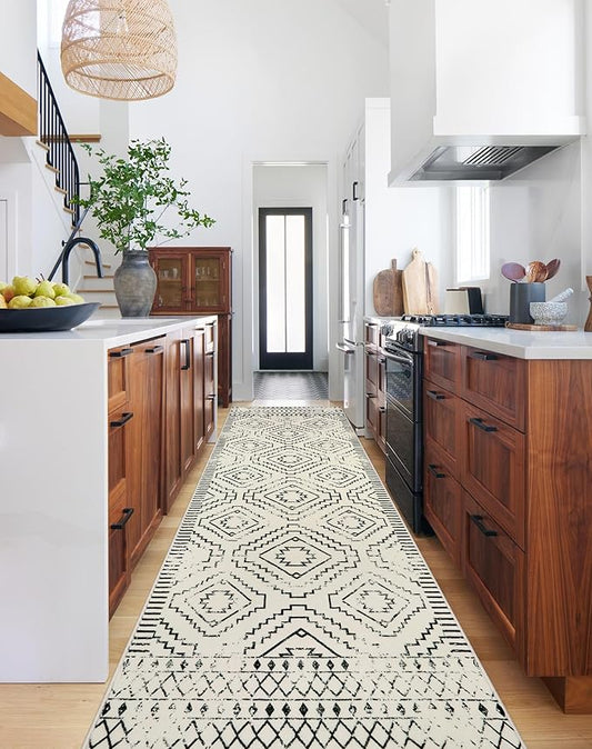 Wonnitar Moroccan Runner Rugs for Hallway 2'6"x10', Washable Non-Slip Extra Long Rug Runner Carpet for Kitchen, Boho Low Pile Throw Mat for Laundry Room Bedroom Bathroom (Beige,2'6"x10')
