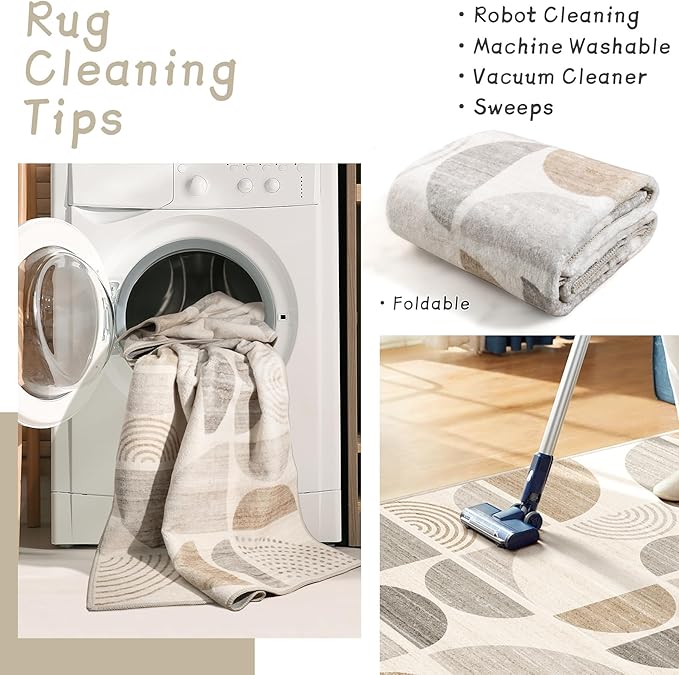 MUJOO Boho Rug Washable,3x5 Area Rugs for Bedroom Entryway Living Room Bedside,Small Throw Floor Carpet Non Slip Soft Indoor Modern Abstract Bohemian Neutral Beige