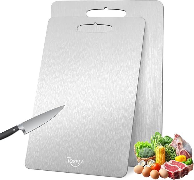2 Pack Titanium Cutting Board-100% Pure Titanium Cutting Boards For Kitche,Easy to clean, Double-sided food-grade Cutting Board For Meats, Fruits And Vegetables (13 * 9)