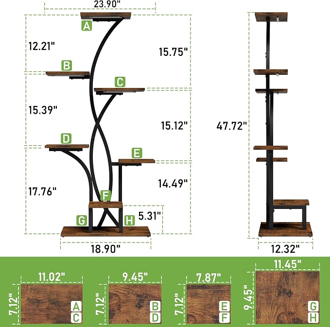 Plant Stand Indoor with Grow Lights - 47" Corner Plant Stands for Indoor Plants, 7 Tiered Plant Shelf for Multiple Plants, Metal Flower Display Holder, Flower-Shaped Plant Rack for Living Room, Patio