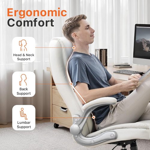 NEO CHAIR Ergonomic Office Gaming Chair - High Back Support, Adjustable Height, White PU Leather