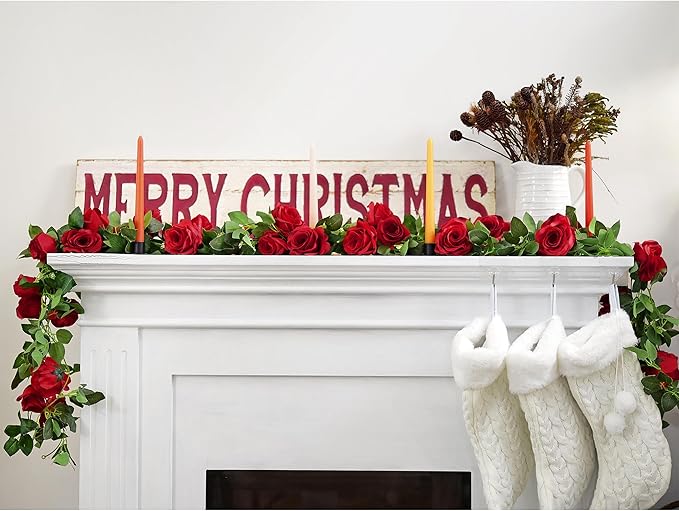 FiveSeasonStuff 29 Ft 4 Pack Rose Silk Flower Garland Artificial Flowers Decoration Hanging Floral Décor for Wedding Baby Shower Birthday Party Garden (Venetian Red)