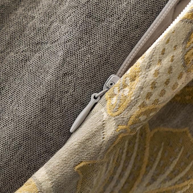 LifeTB Vintage Floral Duvet Cover Set Full Yarn-Dyed Linen Cotton Jacquard Duvet Cover with 2 Pillowcases Yellow Gold Flower Bedding Set Cottagecore Floral Botanical Duvet Cover with Zipper Closure
