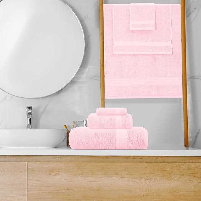 GLAMBURG Ultra Soft 8-Piece Towel Set - 100% Pure Ringspun Cotton, Contains 2 Oversized Bath Towels 27x54, 2 Hand Towels 16x28, 4 Wash Cloths 13x13 - Ideal for Everyday use, Hotel & Spa - Pink
