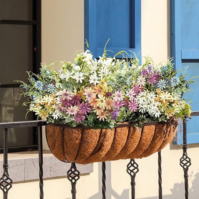 6Pcs Artificial Daisy Silk Flower Outdoor UV Resistant Fake Wildflowers Faux Greenery Shrubs Plastic Plants Arrangements for Home Indoor Outside Garden Vase Decor