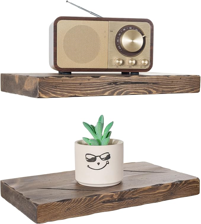 BGMG Wood Floating Shelves for Wall 12 inch Set of 2,Distressed Rustic Wooden Wall Mount Shelves for Bathroom Living Room Bedroom Kitchen Farmhouse-12x6.7x1.25 inch-Walnut