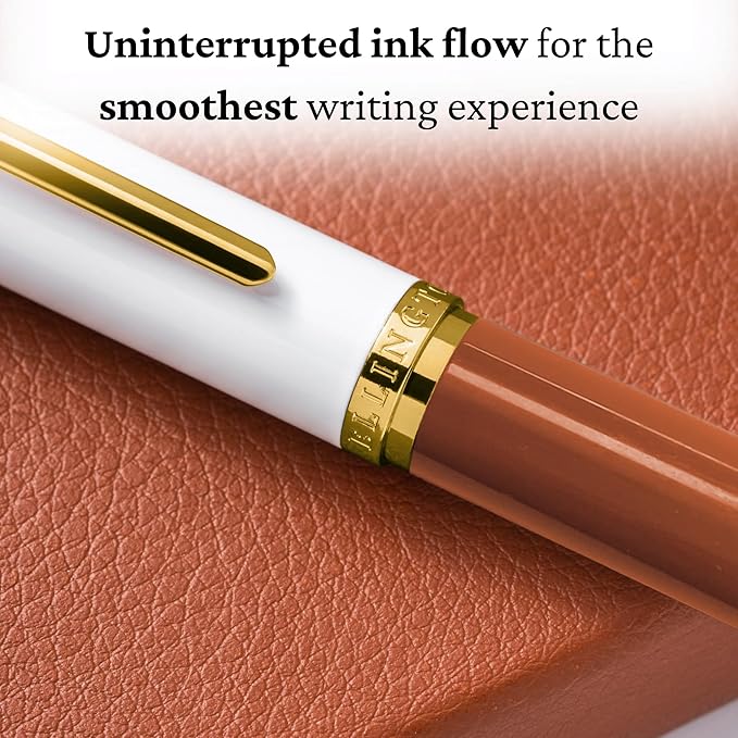 Ellington Pens Luxury Fountain Pen Set - Smooth Fine Nib - Includes 3 Ink Cartridges, Refillable Ink Converter, Gift Box - Fountain Pens For Writing, Calligraphy, Journaling, Sketching (Ivory Suede)