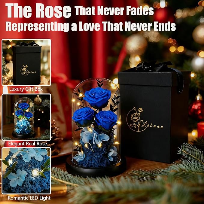 Birthday Gifts for Women Mom Fresh Flowers for Delivery Prime Forever Preserved Rose in Glass Dome Gifts for Her Girlfriend Grandma Daughter Wife Valentines Mothers Day Christmas Anniversary-Blue