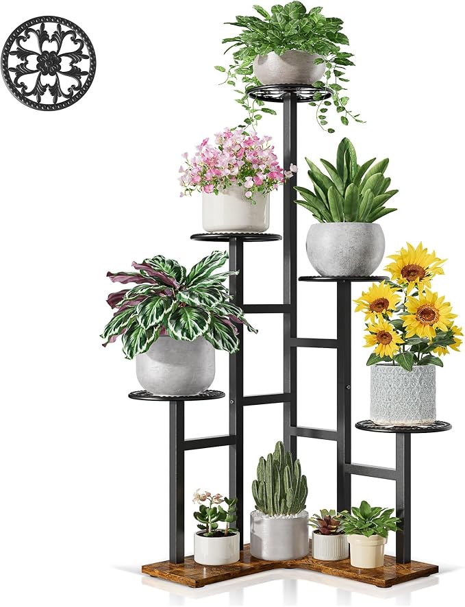 6 Tier Plant Stand Indoor Outdoor Metal Flower Pot Holder Shelf Tiered Planter Display Rack for Living Room Balcony Garden Patio
