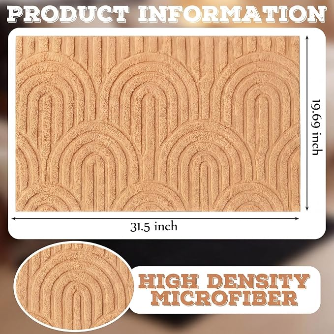 Drydiet Orange Boho Jacquard Bathroom Rug for Bathroom 3D Arched Stripes Non Slip Absorbent Extra Thick Soft Carpet, Plush Bath Rug with Rubber Backing for Bath Shower, 20''x30''
