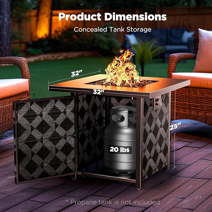 Ciays Propane Fire Pit Table, 32Inch Gas Outdoor Fire Pit Table CSA-Certified for Outside Patio with Lava Rocks, Add Warmth and Ambience to Parties, Backyard, Garden, 50,000 BTU