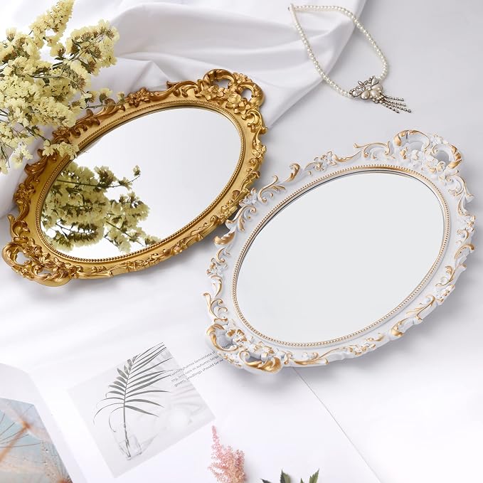 Tstarer Vintage Decorative Gold Framed Mirror, Small Oval Wall Hanging Mirror -Small- 9.6" W x 14.3" L (Gold)