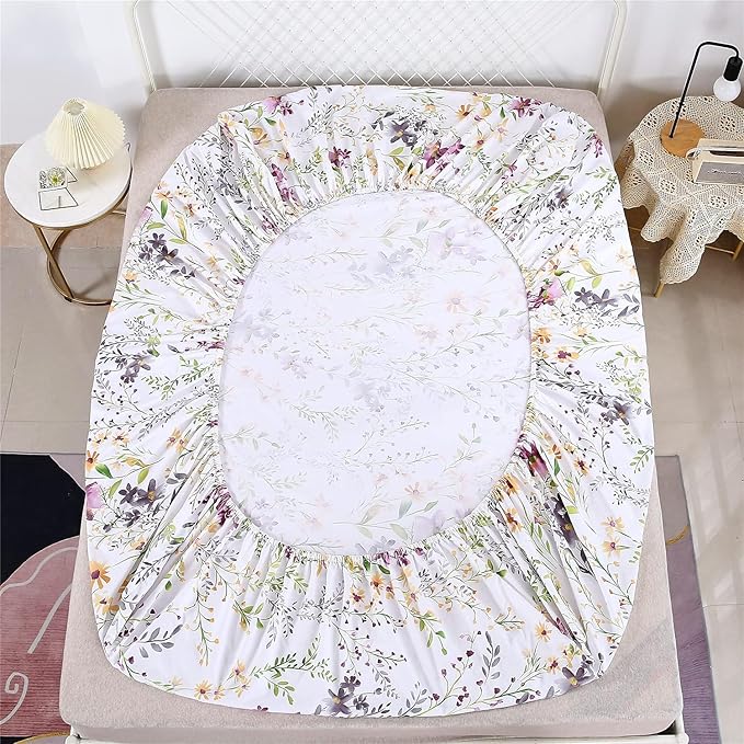 RYNGHIPY Cotton Floral Bed Sheet Set Queen Size Botanical Flowers Print Bedding Shabby Garden Floral Bed Sheets