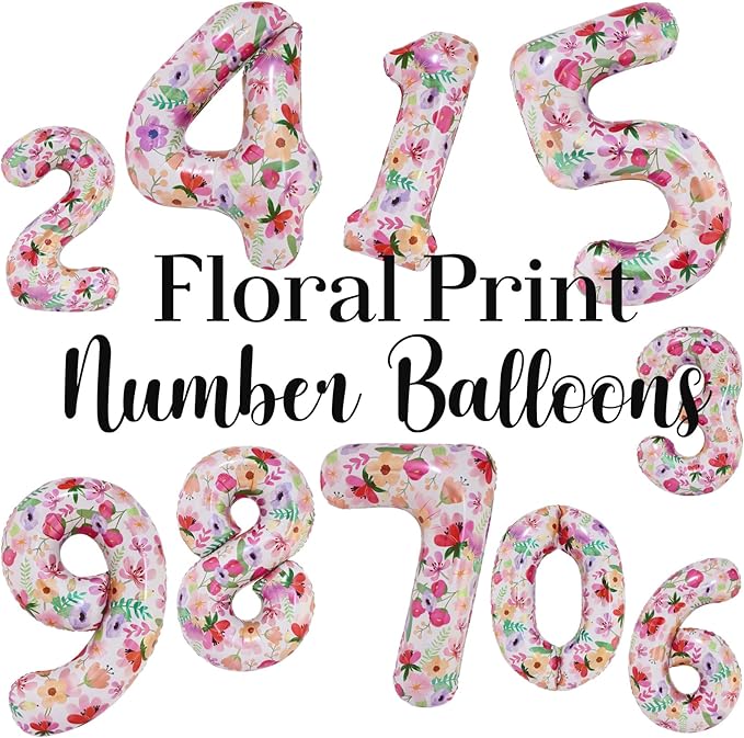 Flower Balloons 40 Inch Floral Number 4 Balloon for 4th Birthday Garden Party Decorations Four Year Old Photo Props Foil Number 4