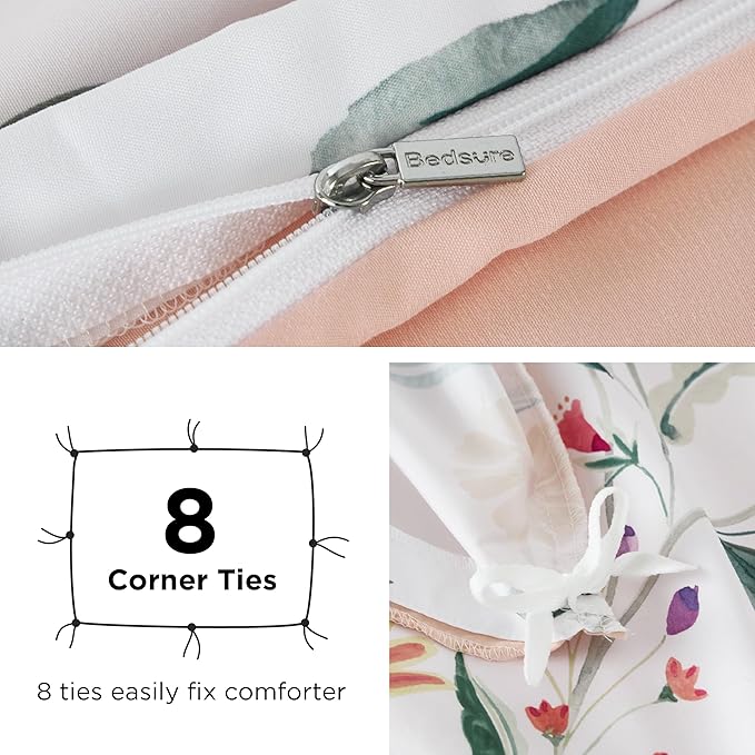Bedsure Duvet Cover King Size - Reversible Floral Duvet Cover Set with Zipper Closure, 3 Pieces Pale Blush Bedding Set with 8 Corner Ties and 2 Pillow Shams 20"x36"