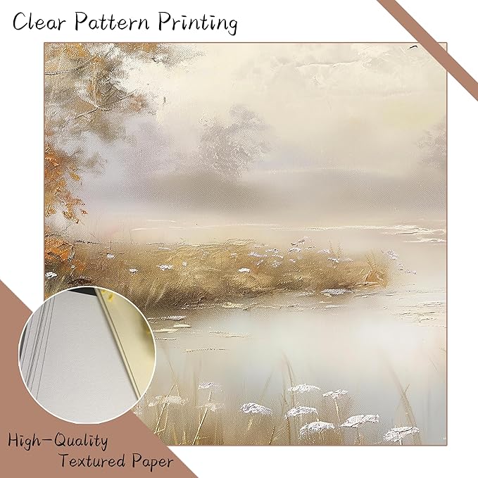 XIAOAIKA Vintage Wall Art with Metal Frame, Round Wood Print Featuring Foggy Lake and Trees, Boho Wall Decor for Living Room, Bedroom, Kitchen, 10 Inch