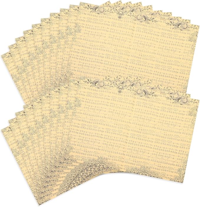 NIYANGLE 20 Sheets Vintage Floral Bouquet Wrapping Paper with Musical Notes Retro Wrap for Flowers and Festival Decorations Natural Dark Typography Kraft Paper for Elegant Bouquet