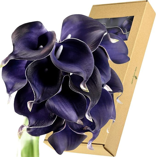 FiveSeasonStuff Real Touch Calla Lily Artificial Flowers Wedding Bridal Bouquet | Floral Arrangements | 15 Calla Lilies (Mystic Blue Violet)