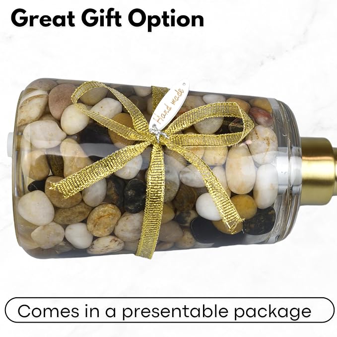 Handmade Refillable Soap Dispenser for Bathroom & Kitchen, Rocks Stone Soap Dispenser with Gold Stainless Steel Pump